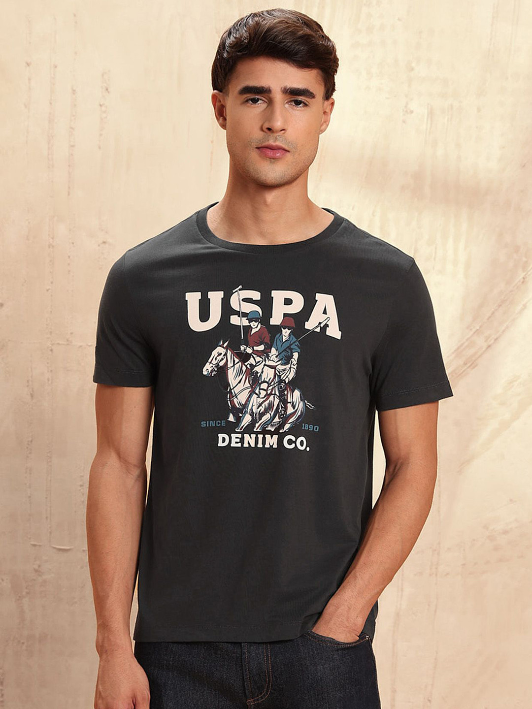 U.S. Polo Assn. Denim Co. Men Brand Printed Legend Of Horseshoe Pure Cotton T-shirt