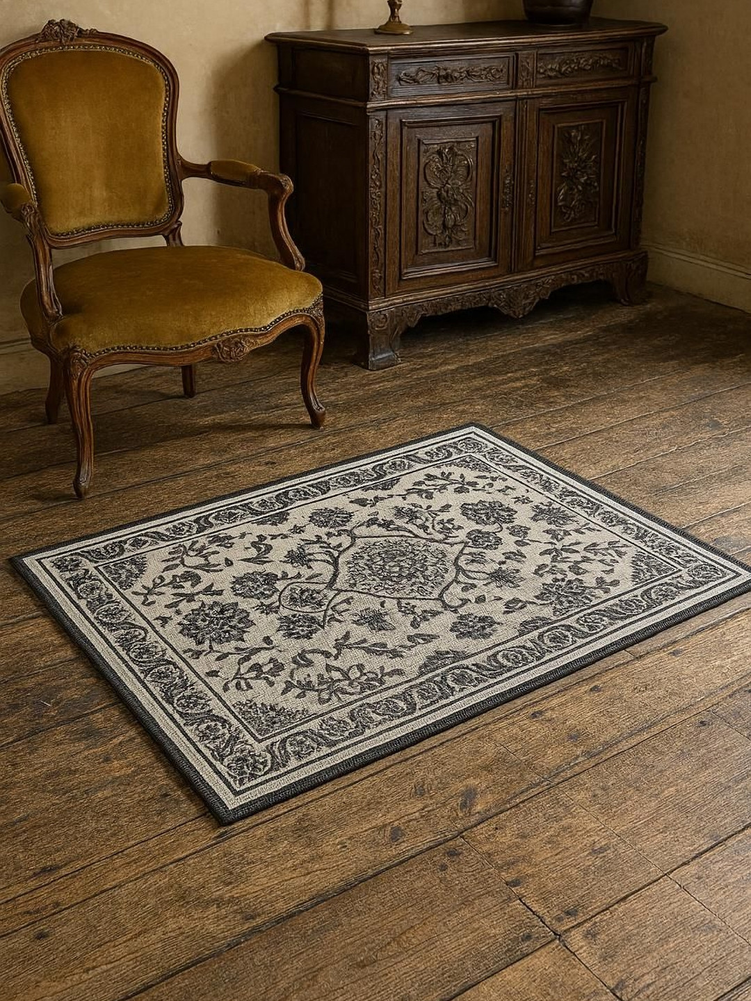 winner White & Grey Anti-Skid Floral Printed Floor Mat