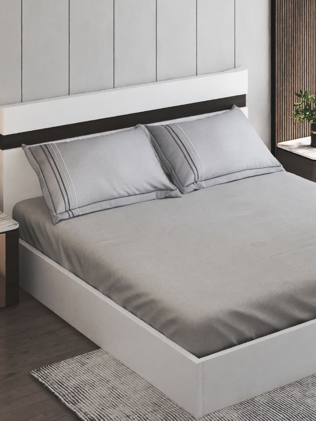 Home Centre Grey Cotton 300 TC King Bedsheet Set 1.95 m x 1.80 m