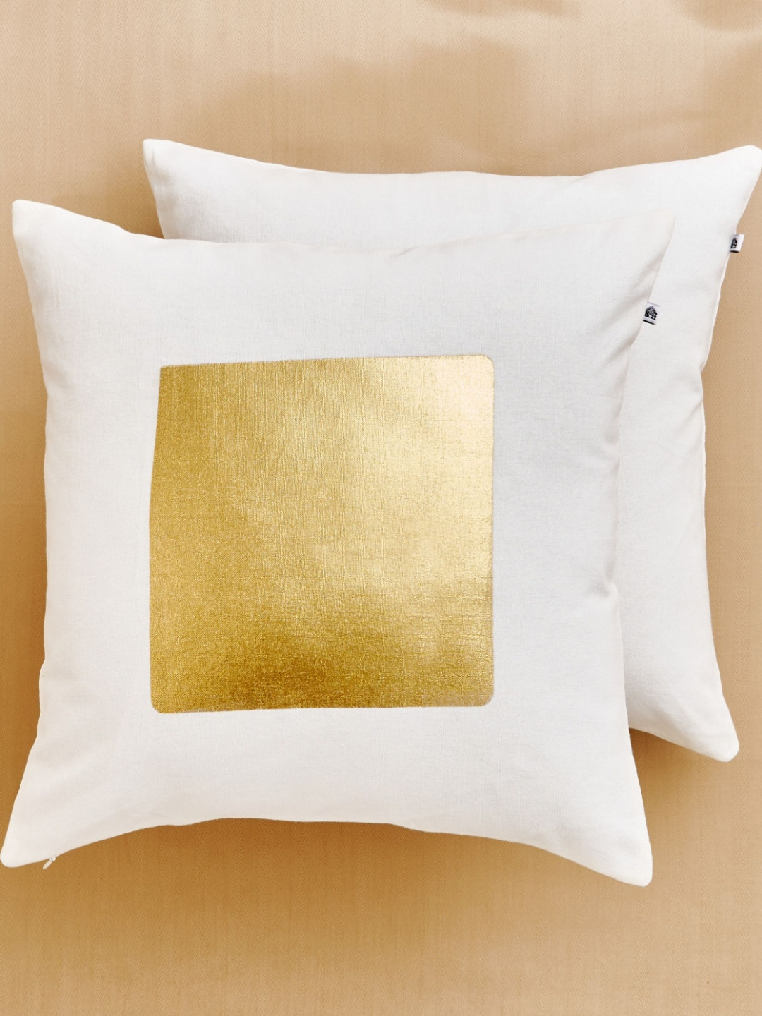 Home Centre Celestial Off White & Gold-Toned 2 Pieces Square Cushion Covers