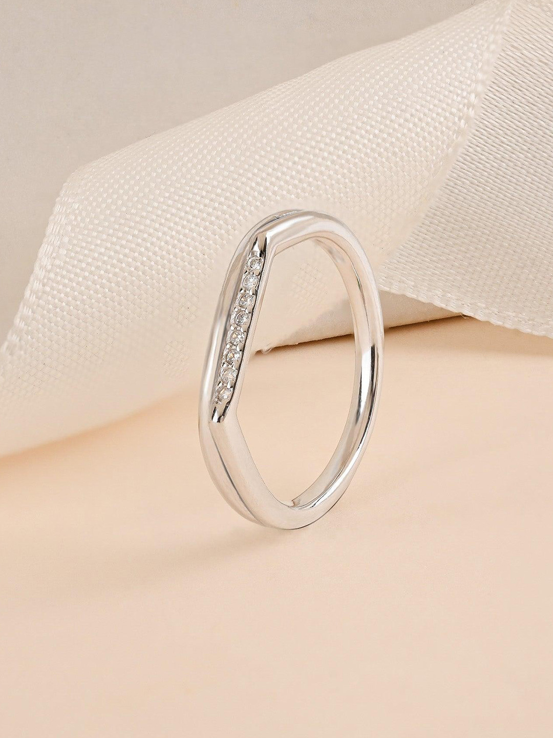 TOUCH925 Sterling 925 Silver Cubic Zirconia Studded Adjustable Finger Ring