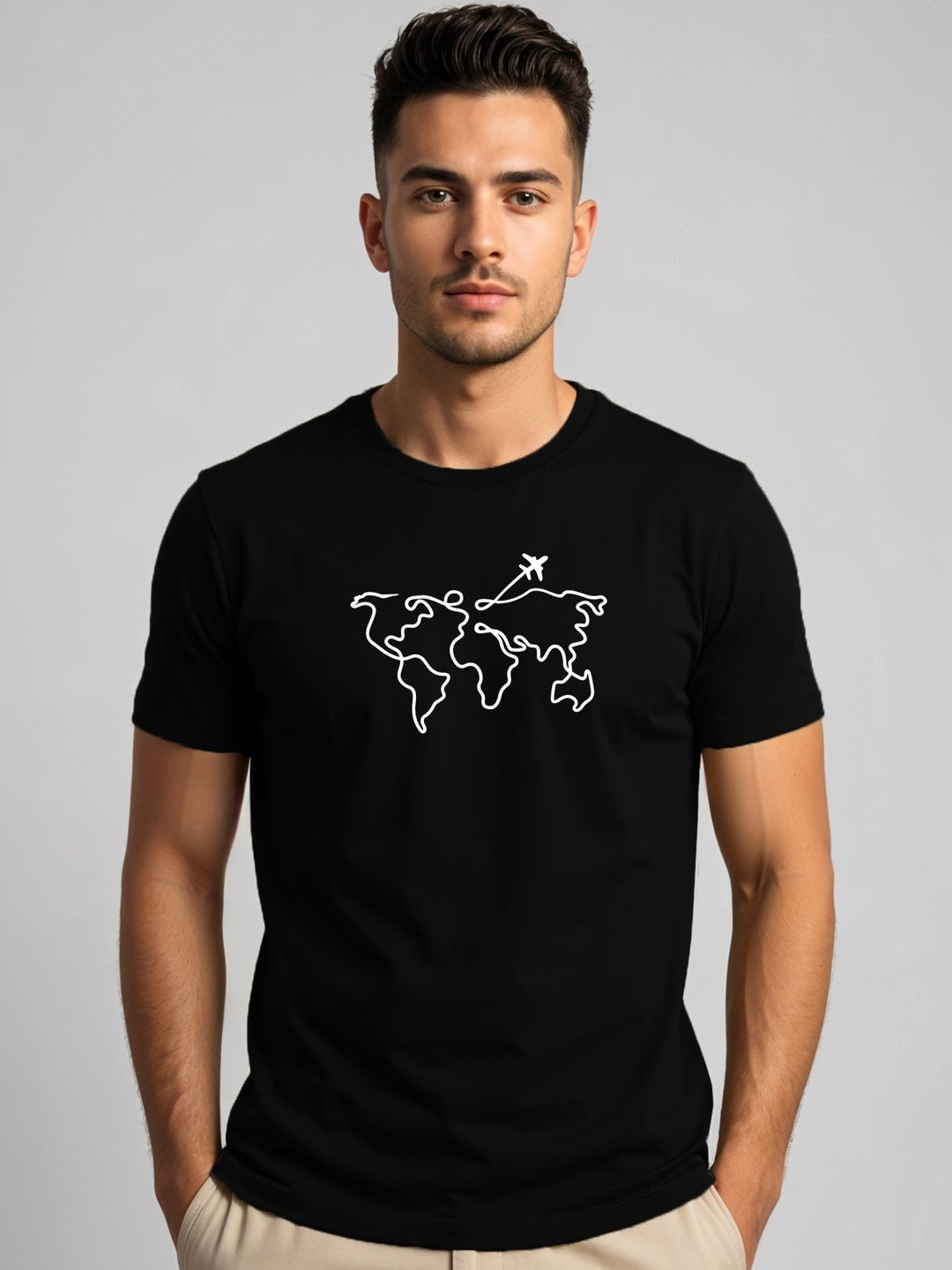 ADRO Wanderlust World Map Graphic Printed Round Neck Skin-Friendly Regular Fit T-shirt