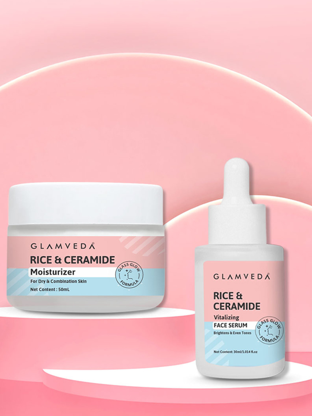 GLAMVEDA Korean Glass Skin Set of Rice & Ceramide Face Serum 30 ml & Moisturizer 50 ml