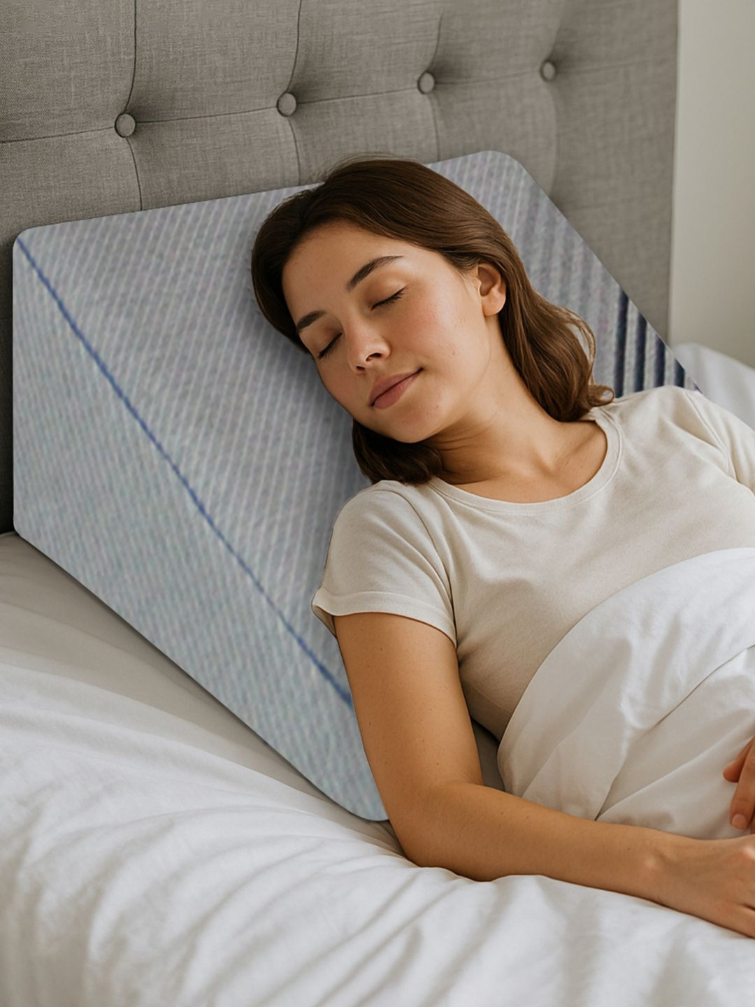 LIBRA HOMES Grey Striped Ortho Memory Foam Wedge Pillow