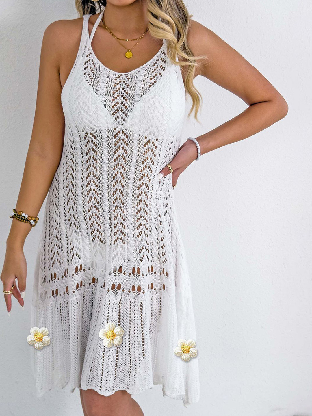 JC Mode Self-Designed Round Neck Knee Length Swimwear Cover Up Top