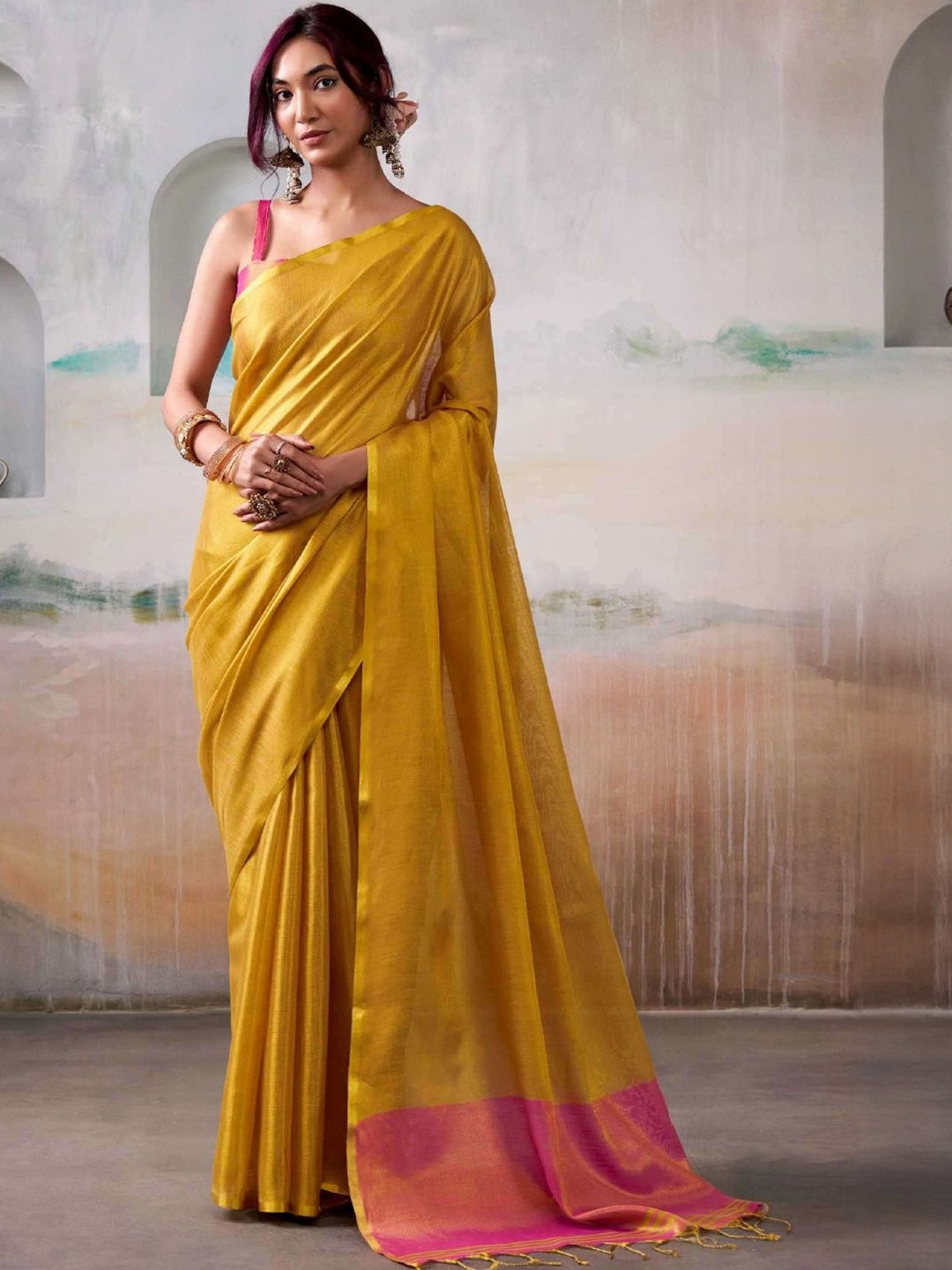 Panzora Tissue Silk Zari Saree With Contrast Blouse Piece