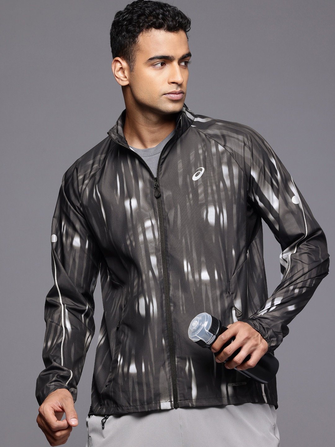 ASICS Abstract Printed Mock Collar Running Jacket