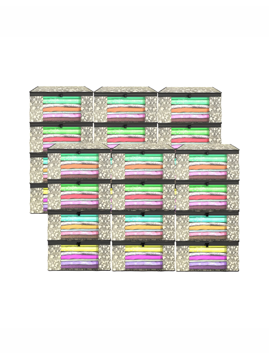 Aura Black 24 Pieces Foldable Floral Printed Non-Woven Saree Covers