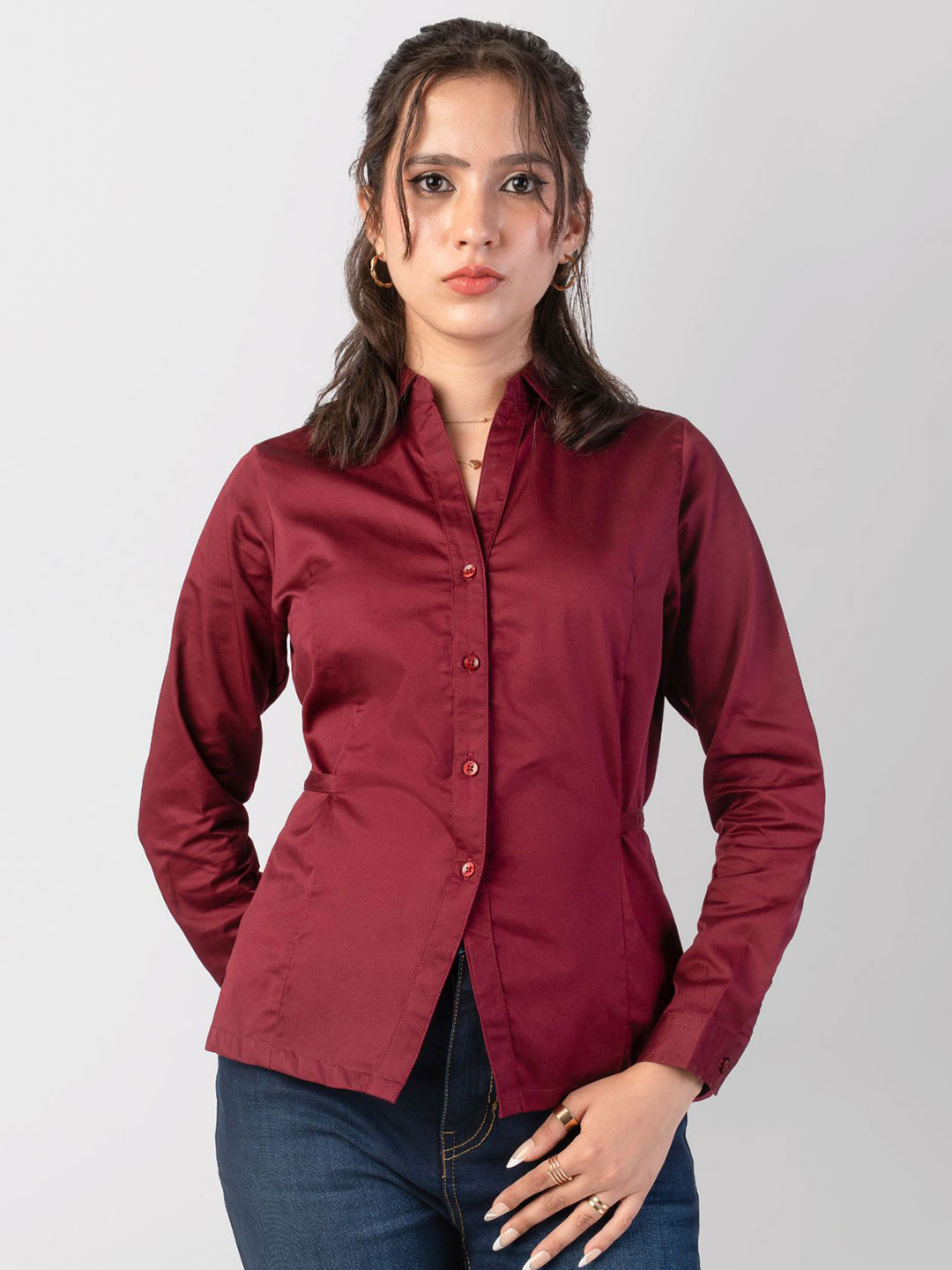 RareReach Modern Tailored Fit Tie-Ups Pure Cotton Casual Shirt