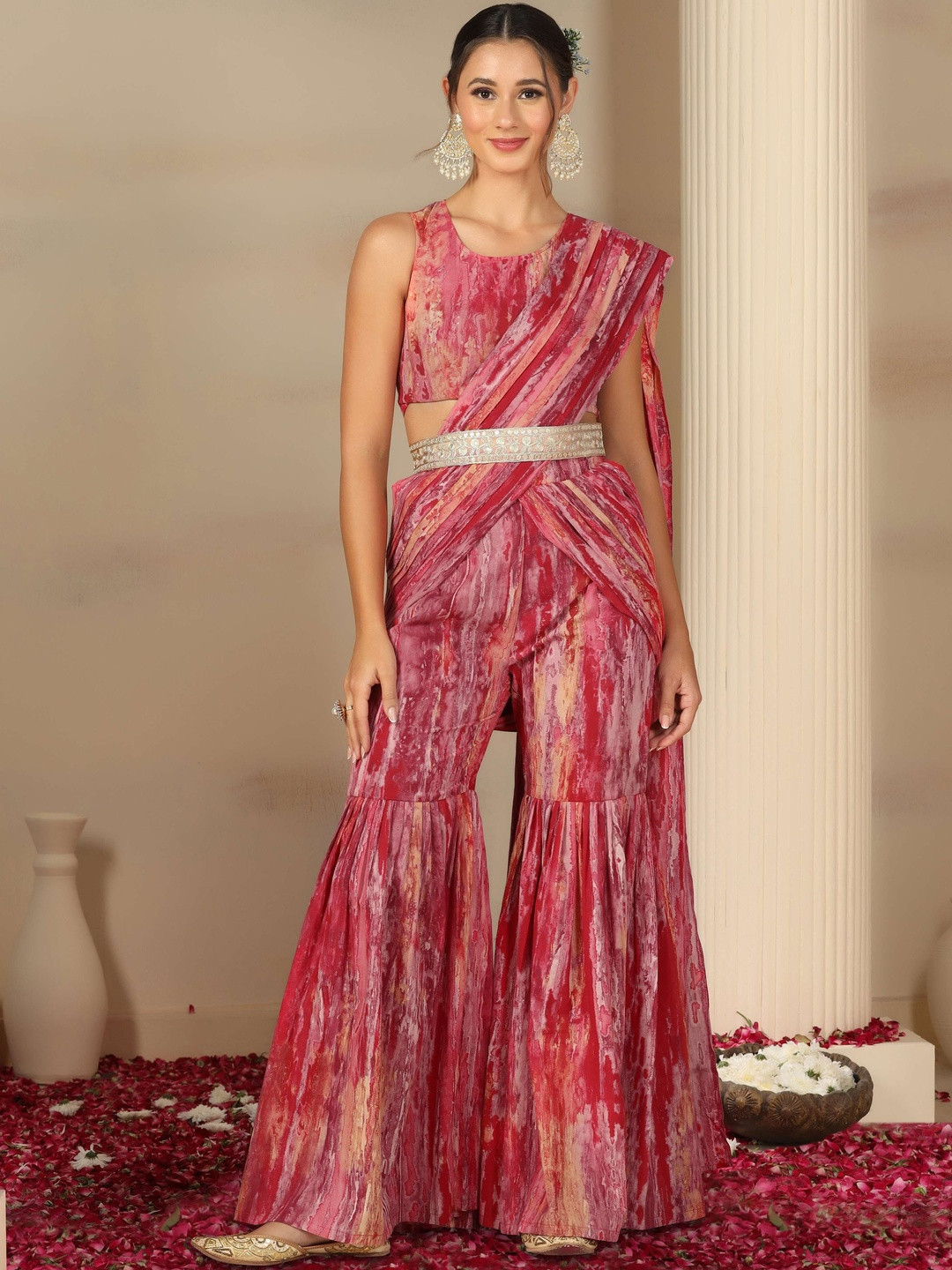 FLY STITCH Tie and Dye Sequinned Pure Cotton Block Print Saree