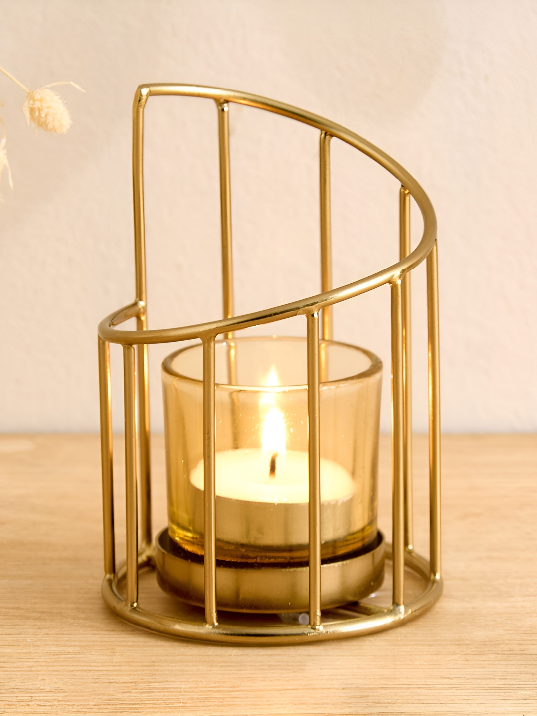 Home Centre Salsa Apurva Gold-Toned Glass Spiral Candle Holder
