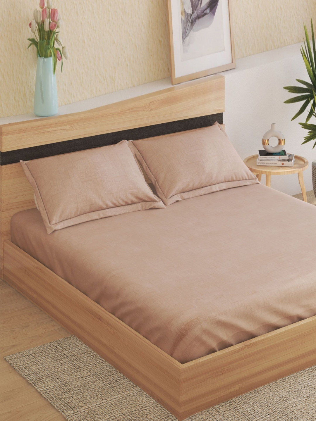 Home Centre Beige Cotton 210 TC King Bedsheet Set 1.95 m x 1.80 m