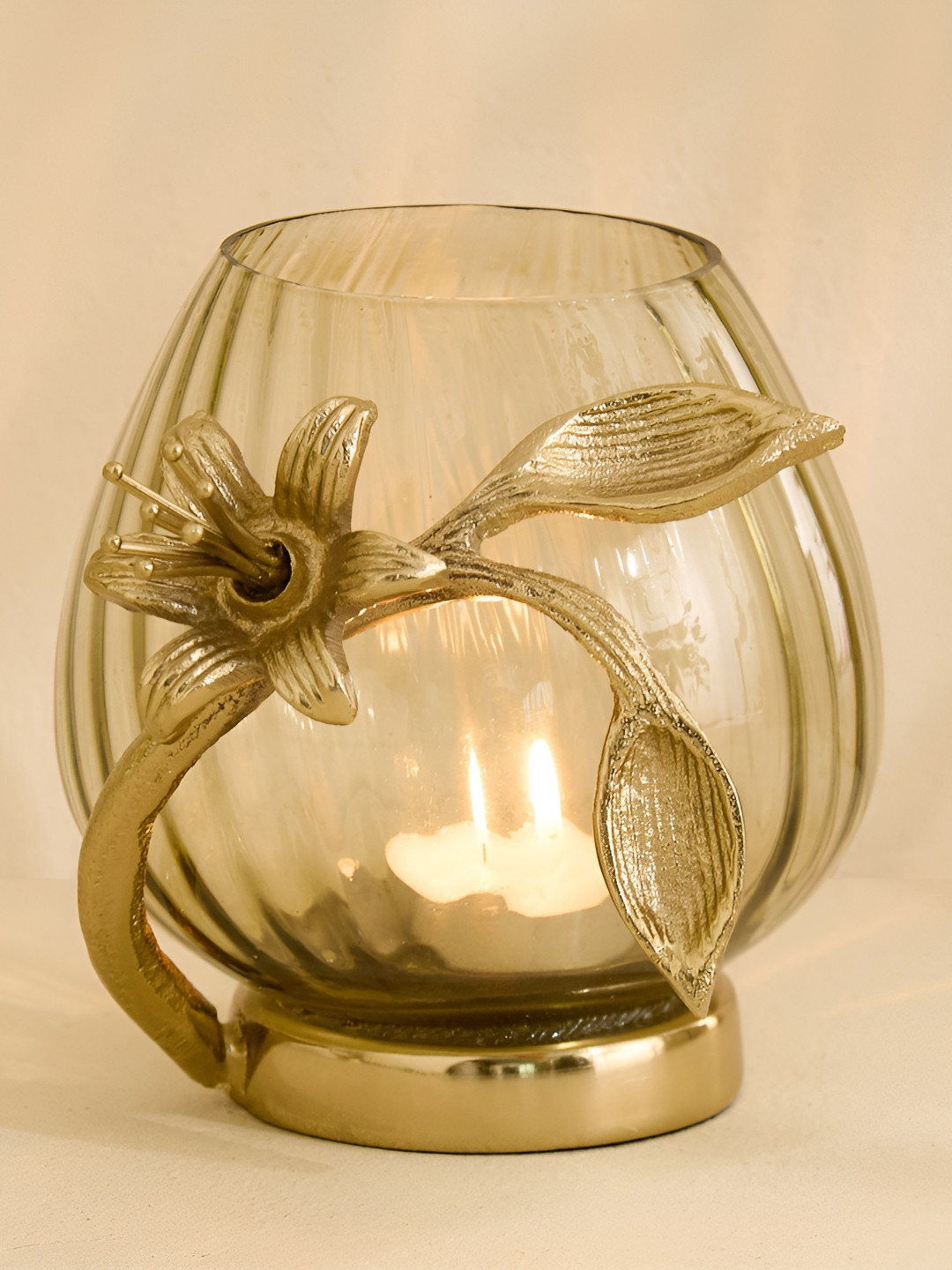 Home Centre Amara Ava Gold-Toned Spiral Votive Glass Candle Holder