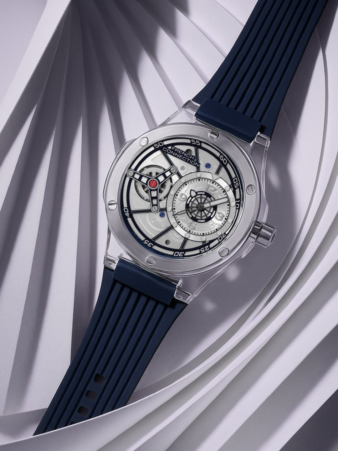 French Connection Men Printed Skeleton Dial & Straps Silicone Analogue Watch