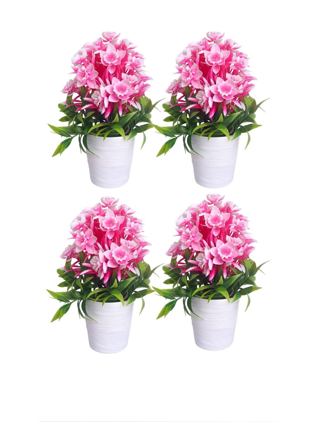 PROKART Pink & Green 4 Pieces Orchid Artificial Flowers With Pot