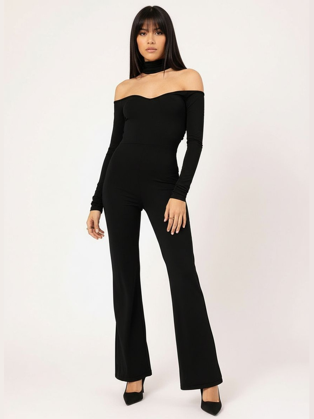 DressBerry Retro Radiance Off-Shoulder Styled Back Jumpsuit