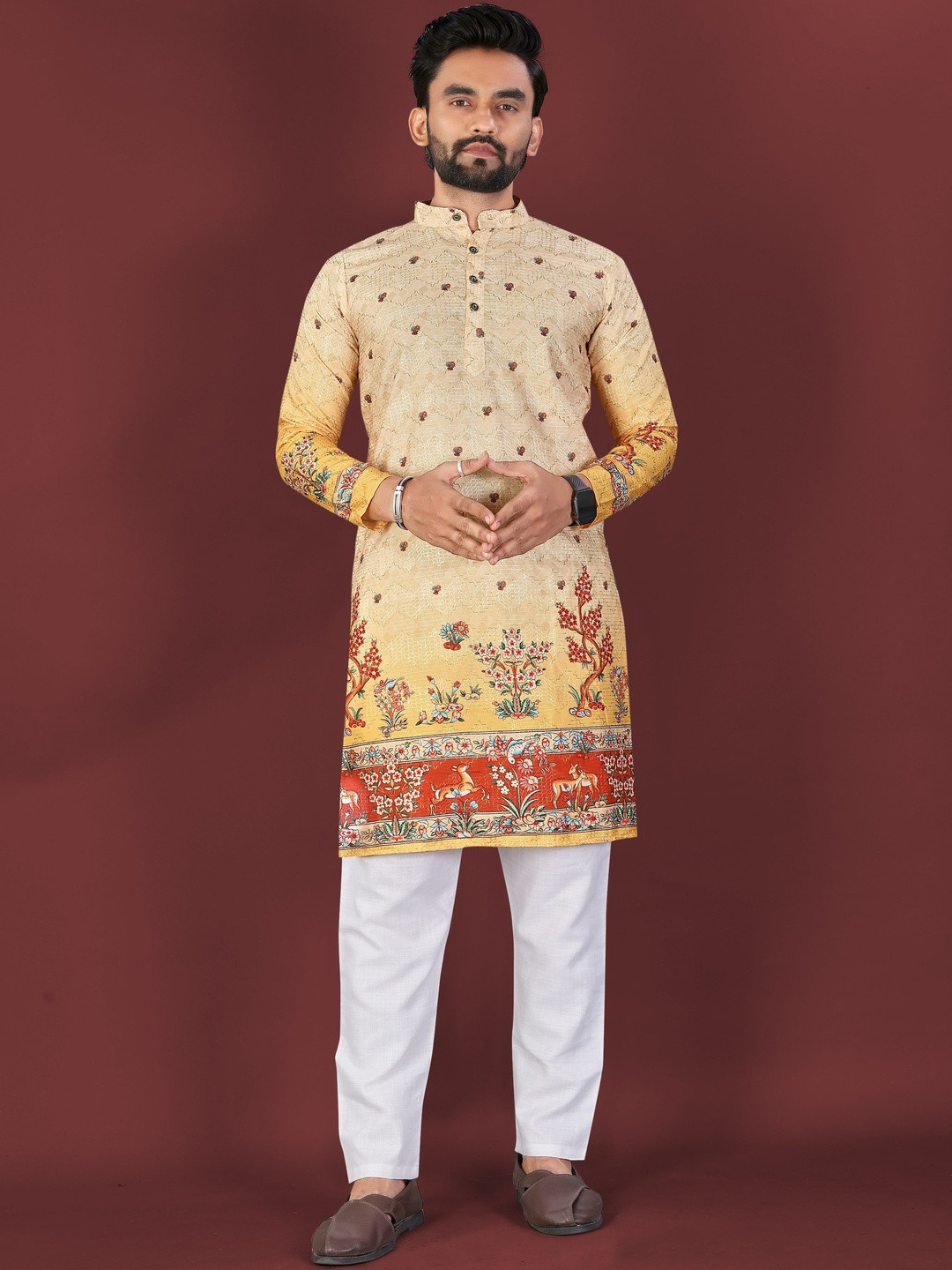 KRIJET Men Viscose Rayon Printed Regular Kurta With Pyjamas