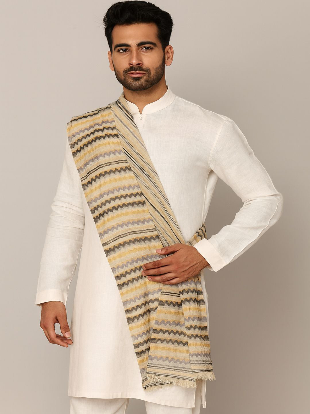 MUFFLY Men Zari Twilight Chevron Pattern Reversible Stole