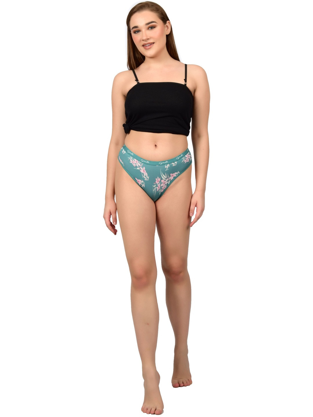 CYMRITE Women Floral Print Lace Back Mid Rise Brief