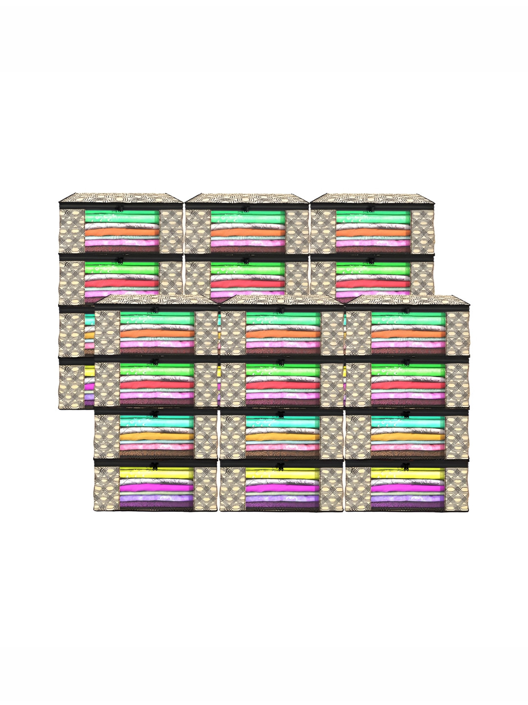 Aura Coffee Brown 24 Pieces Foldable Checked Non-Woven Saree Covers