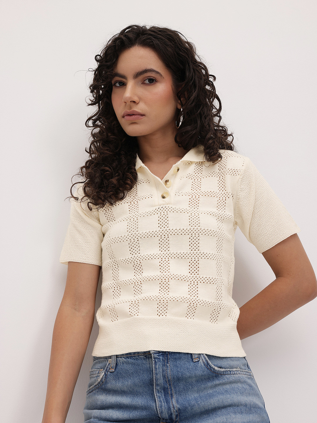 The Roadster Life Co. Knitted Geometric Design Shirt Style Top