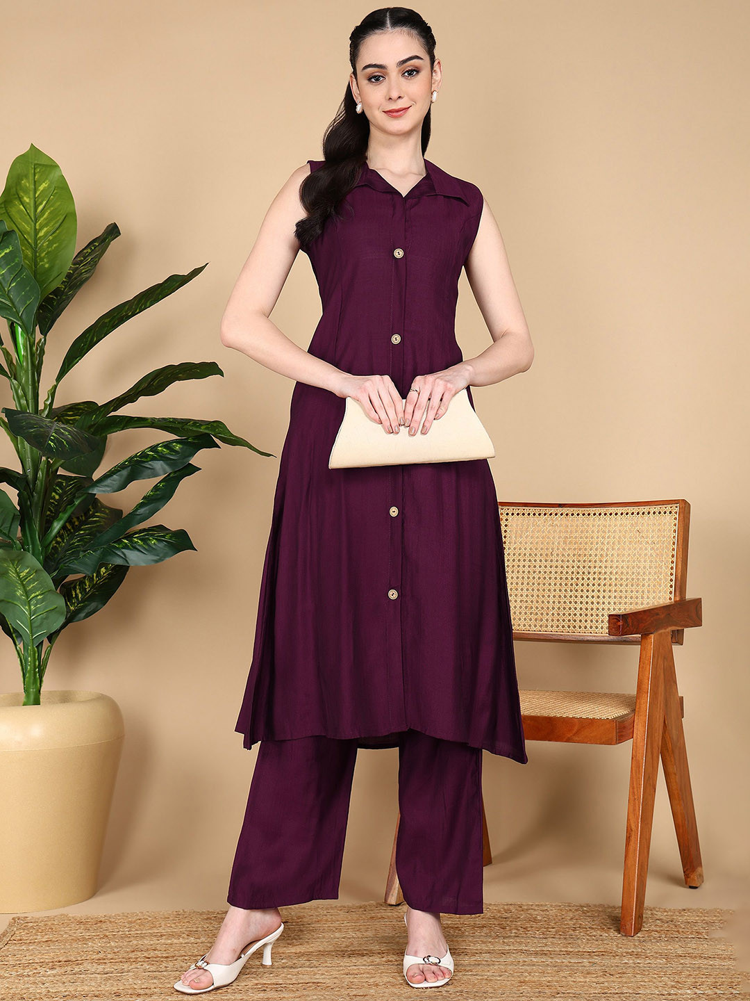 IQRA ENTERPRISE Women Sleeveless Pure Cotton Shirt & Trouser Co-Ord Set