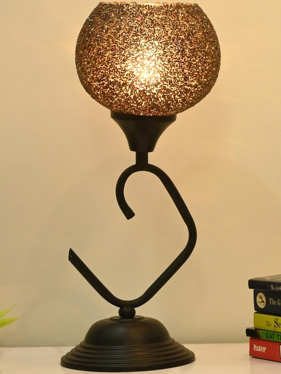 1ST TIME Yellow & Black Glass Cylinder Energy Efficient Electrical Table Lamp