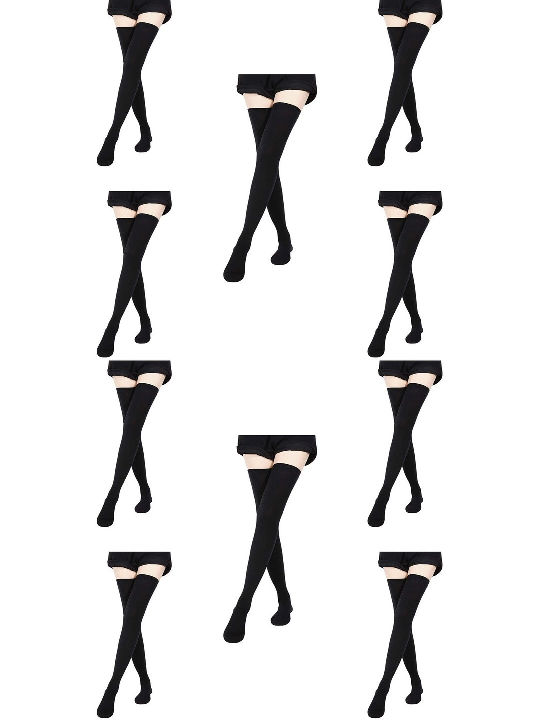 MUKHAKSH Women Pack of 10 Black Cotton Thigh High Stocking Socks