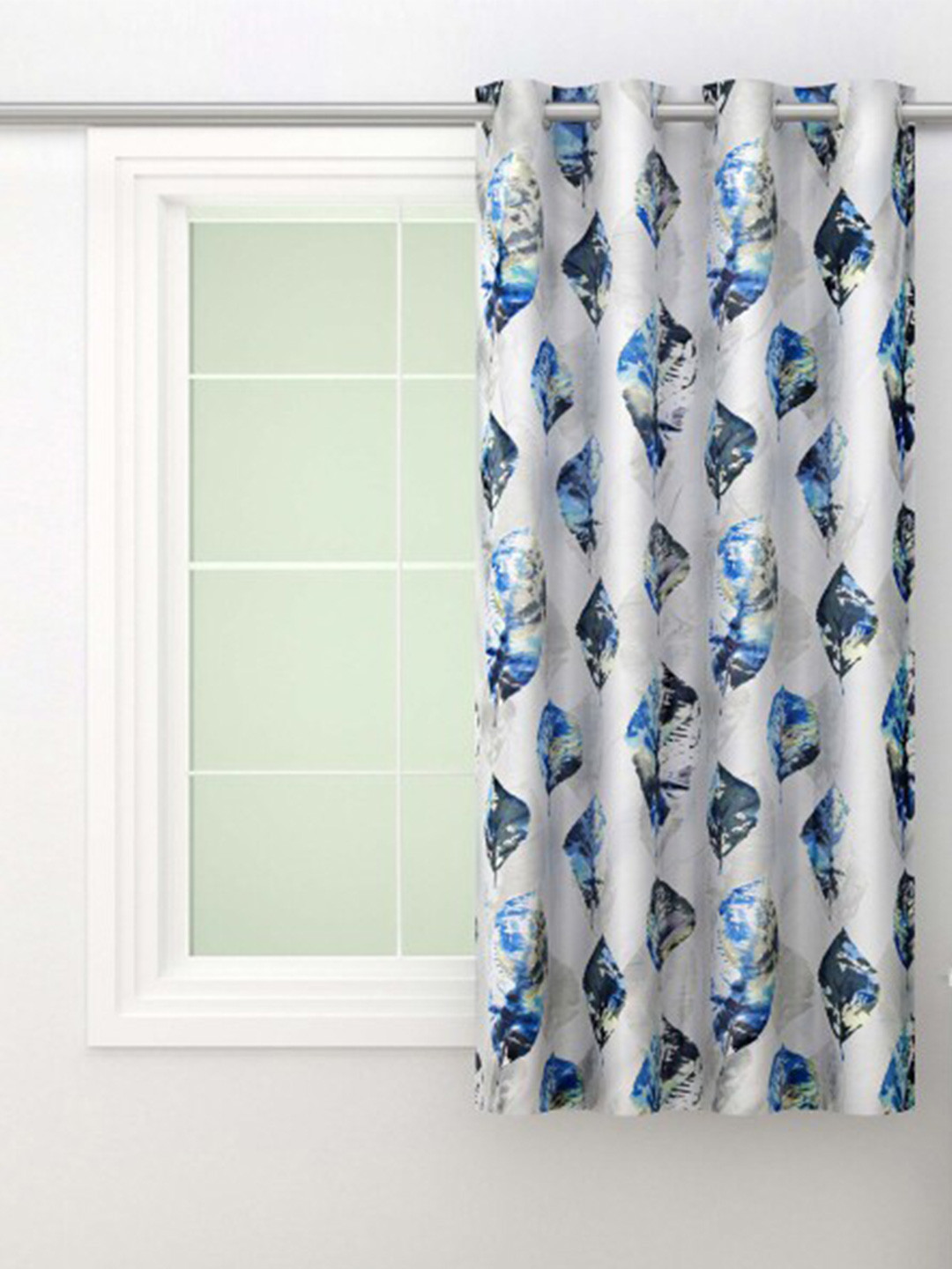 SWAYAM Omega White & Blue Floral Room Darkening Window Curtain