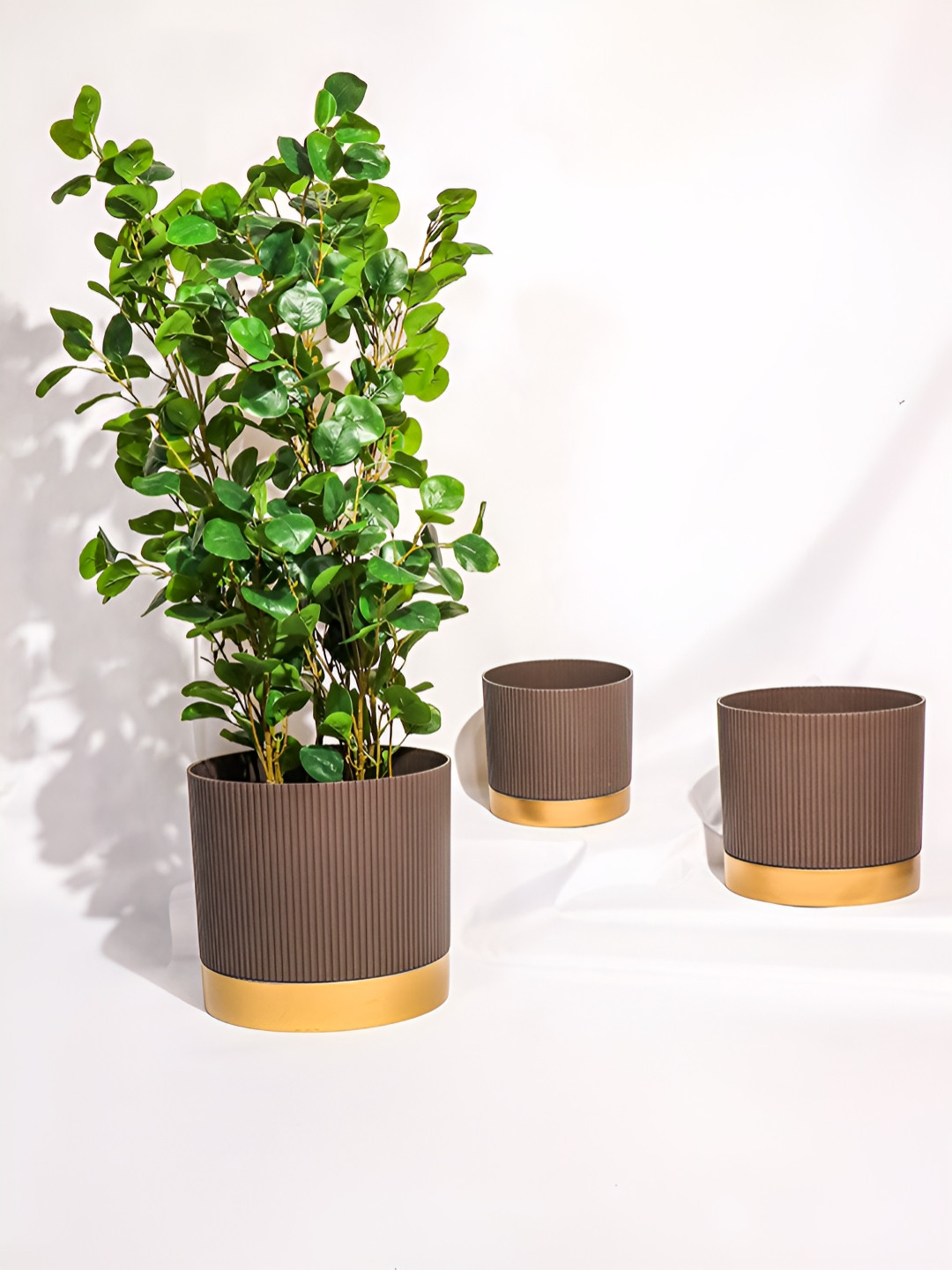 Art Street 3 Pieces Brown & Gold Toned Textured Planters