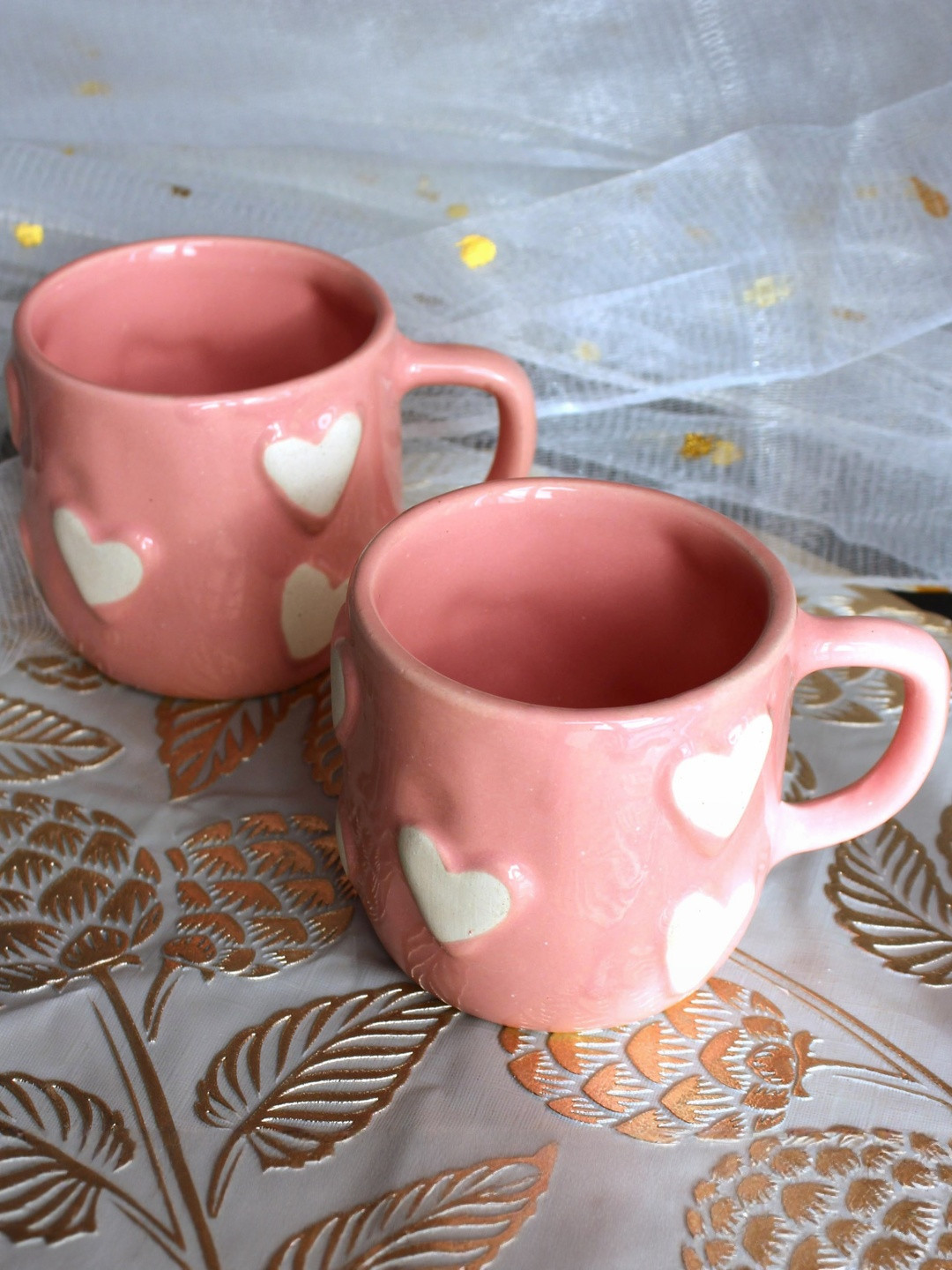 del hogar Hand-Painted Heart Shaped Glossy Ceramic Handcrafted Cups