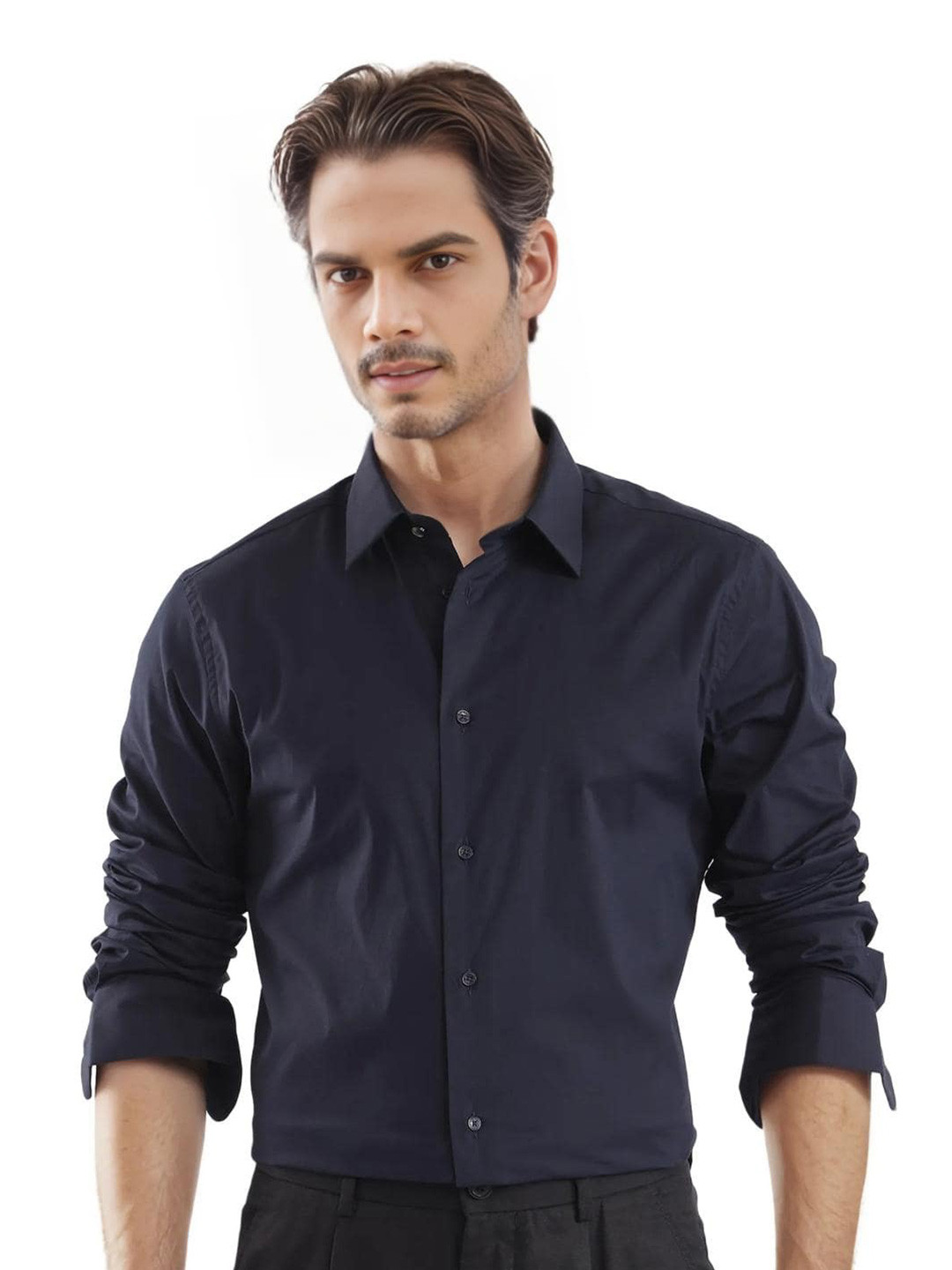 RICH STAG Comfort Regular Fit Spread Collar Roll-Up Sleeves Formal Shirt