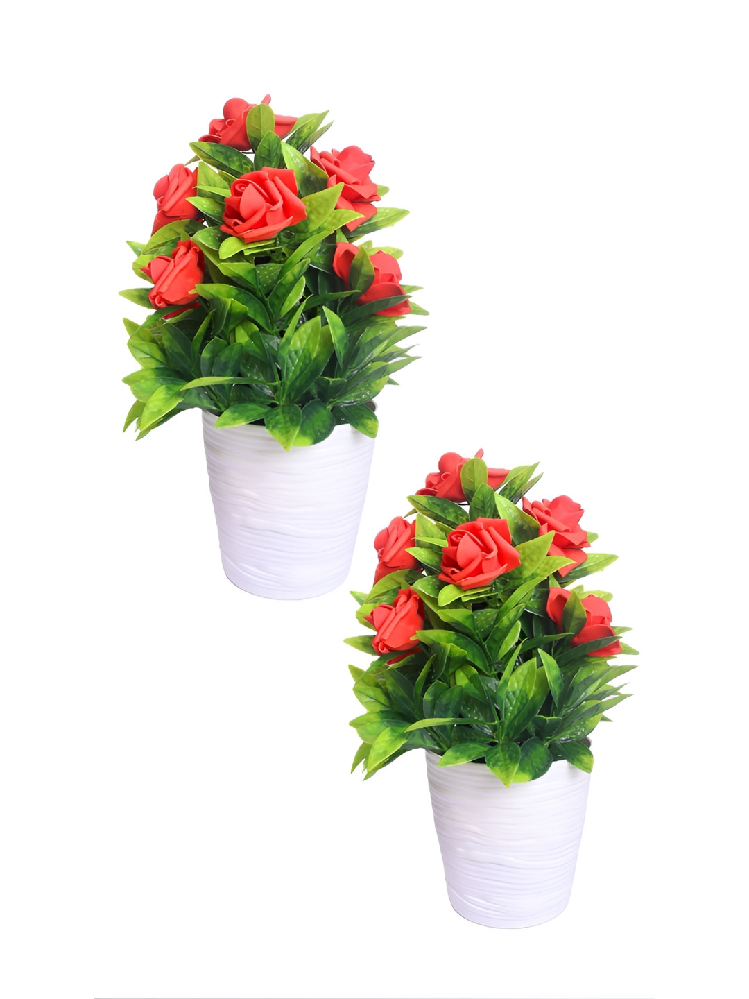PROKART Red & Green 2 Pcs Rose Artificial Flowers With Pot