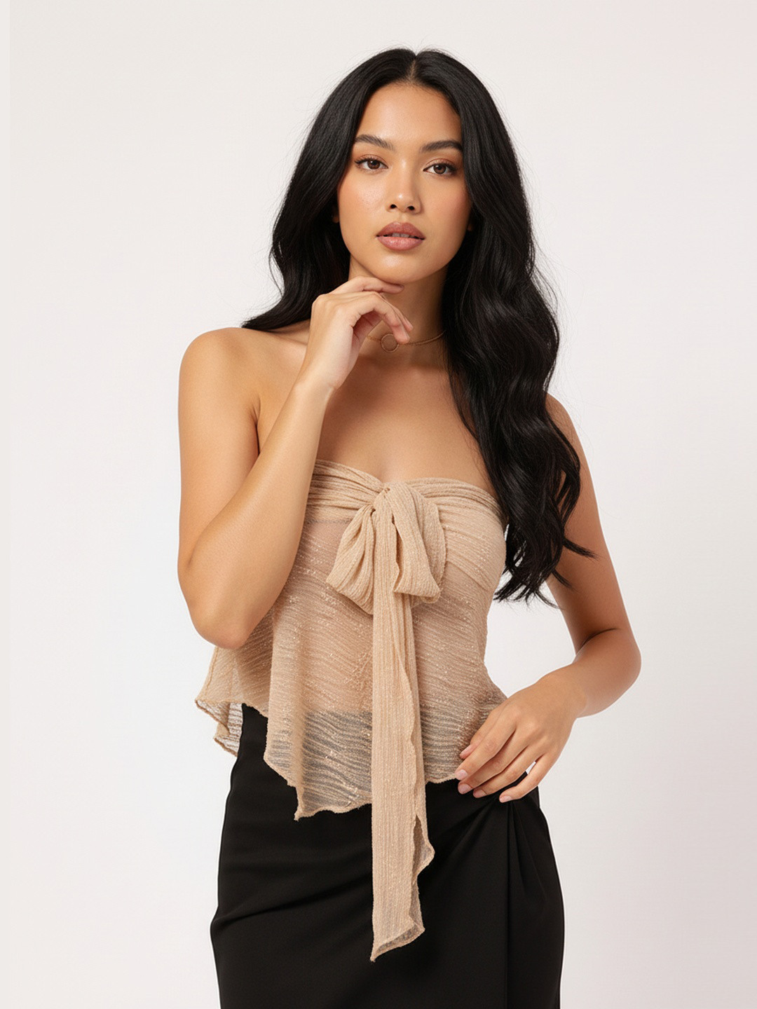 DressBerry Blush Bloom Lacey Bandaeu Crop Top