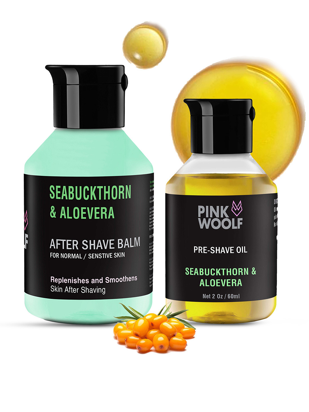 PINK WOOLF Set Of 2 Sea Buckthorn & Aloevera Pre Shave Oil & After Shave Balm-50ml Each