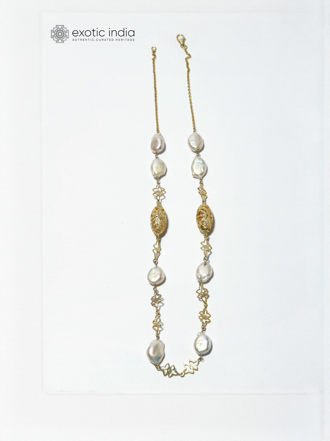 Exotic India 925 Sterling Silver Unshaped Pearls Beaded Necklace