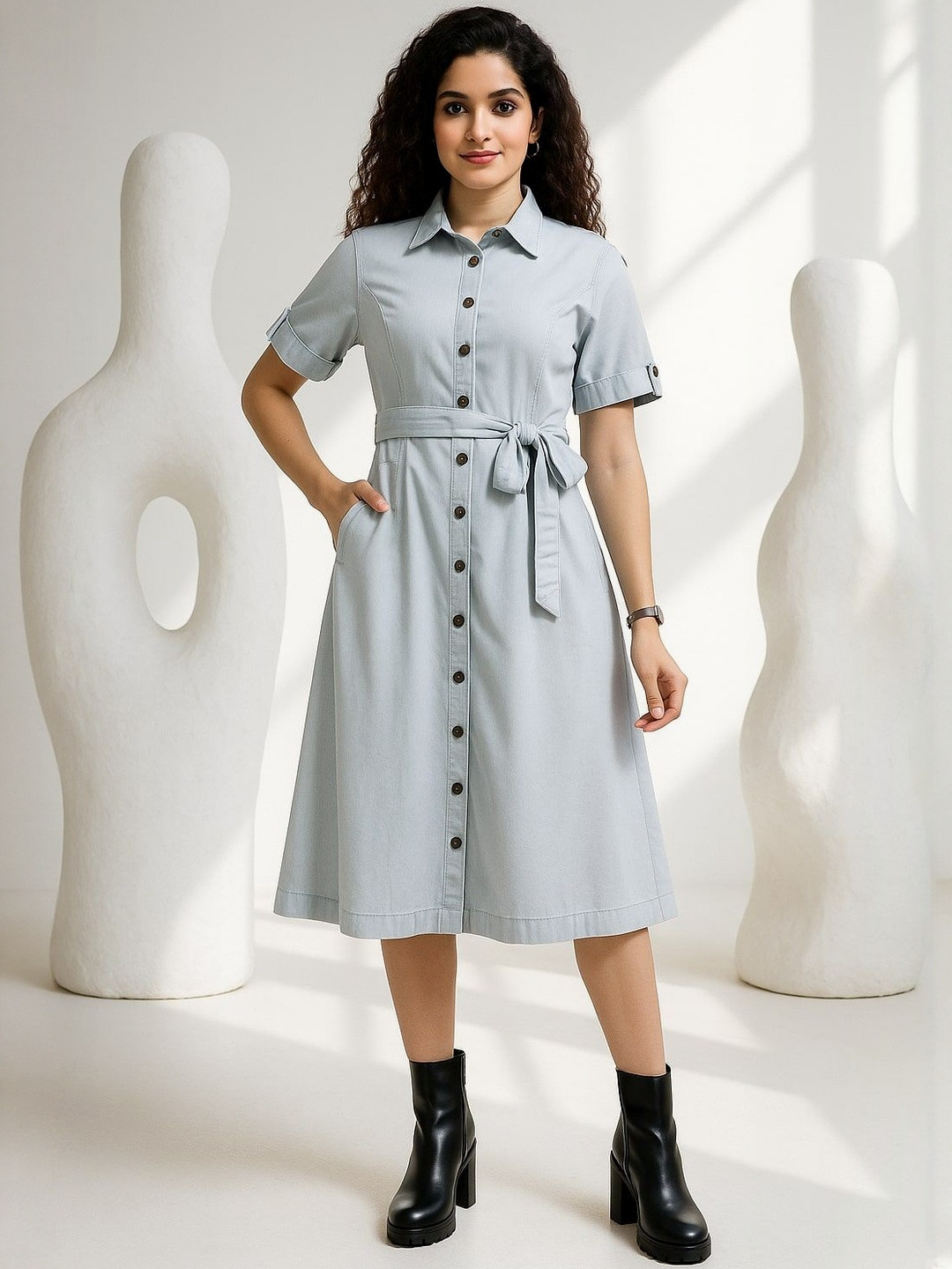 DressBerry Denim Fit & Flare Dress