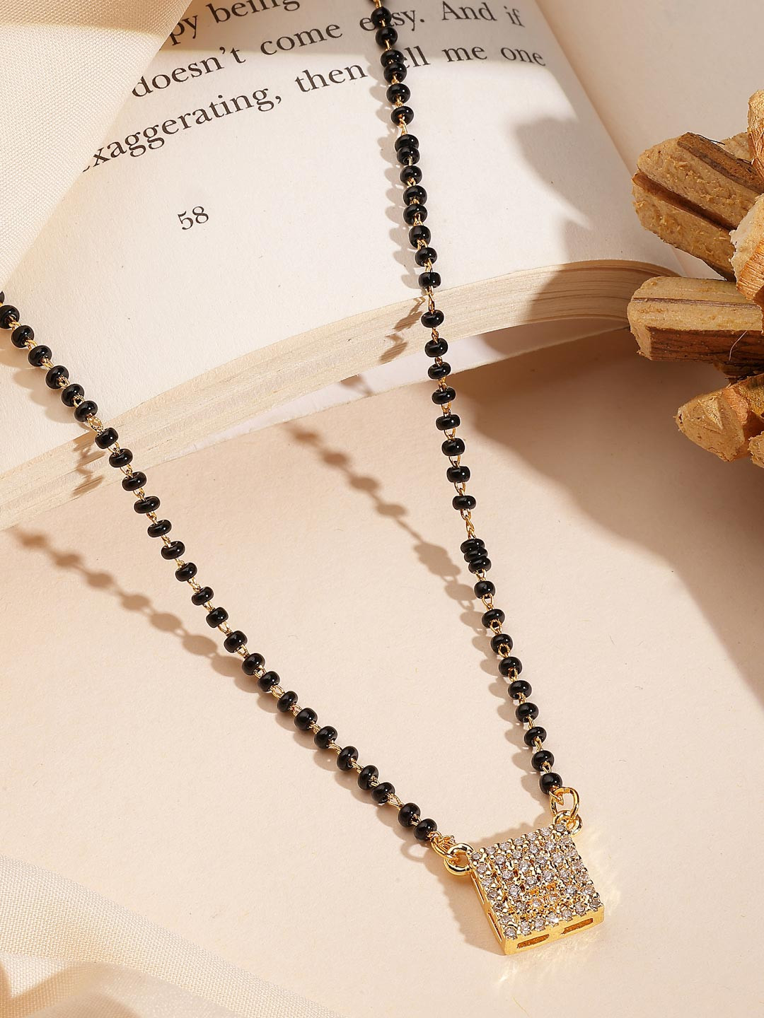 ADIVA 18K Gold-Plated American Diamond Studded & Beaded Mangalsutra