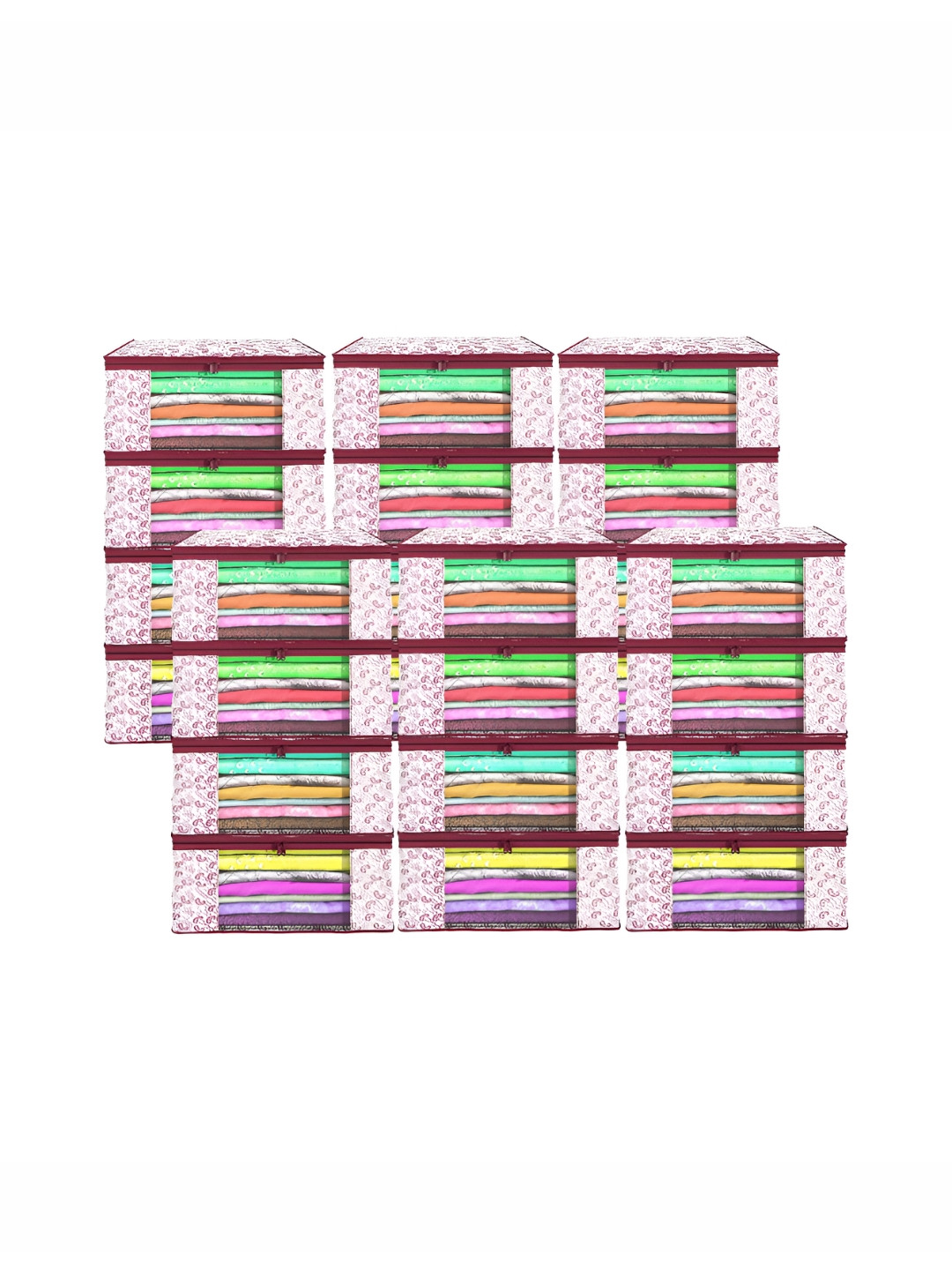 Aura Maroon 24 Pieces Foldable Saree Covers Wardrobe Drawer Organisers