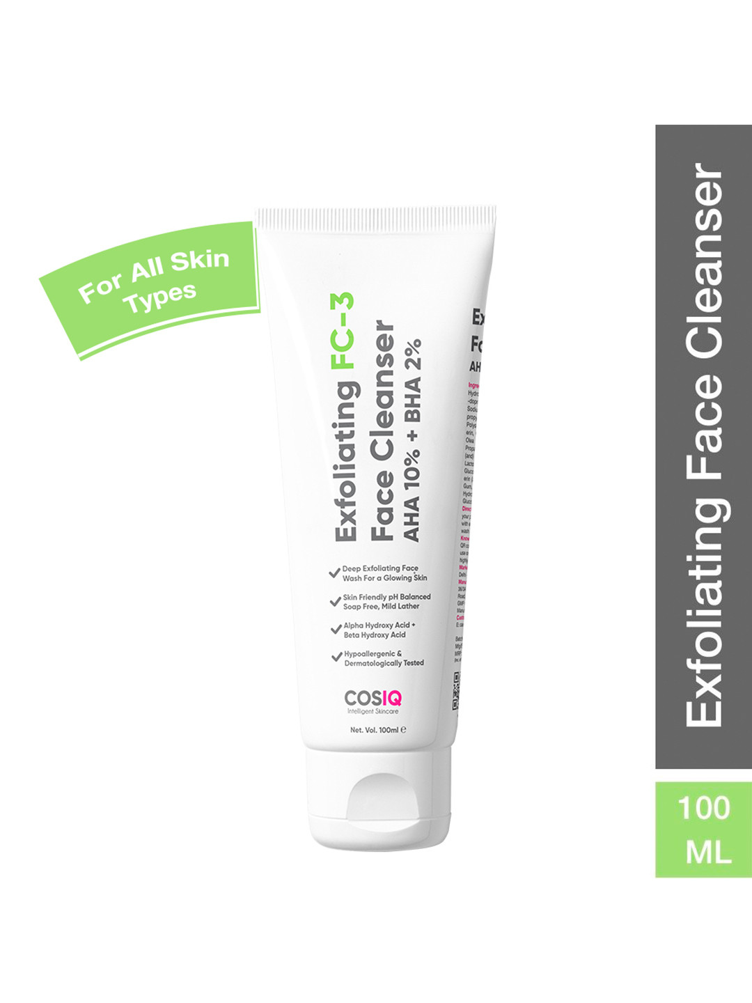 CosIQ Exfoliating FC-3 Face Cleanser AHA 10% + BHA 2% Face Wash - 100ml