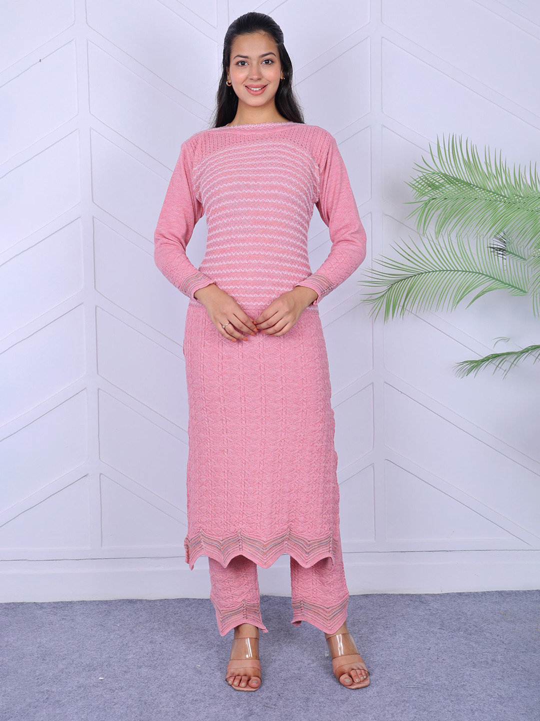 KNITZY Women Pure Wool Kurta with Trousers Set