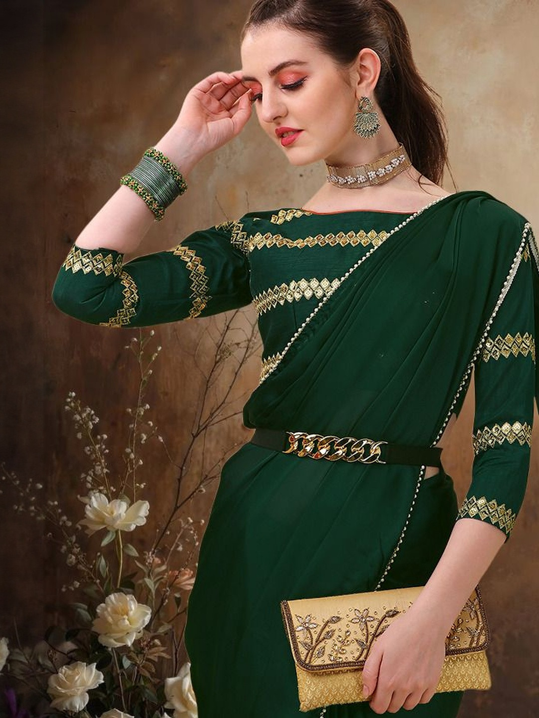 Sangria Satin Designer Saree With Blouse Piece