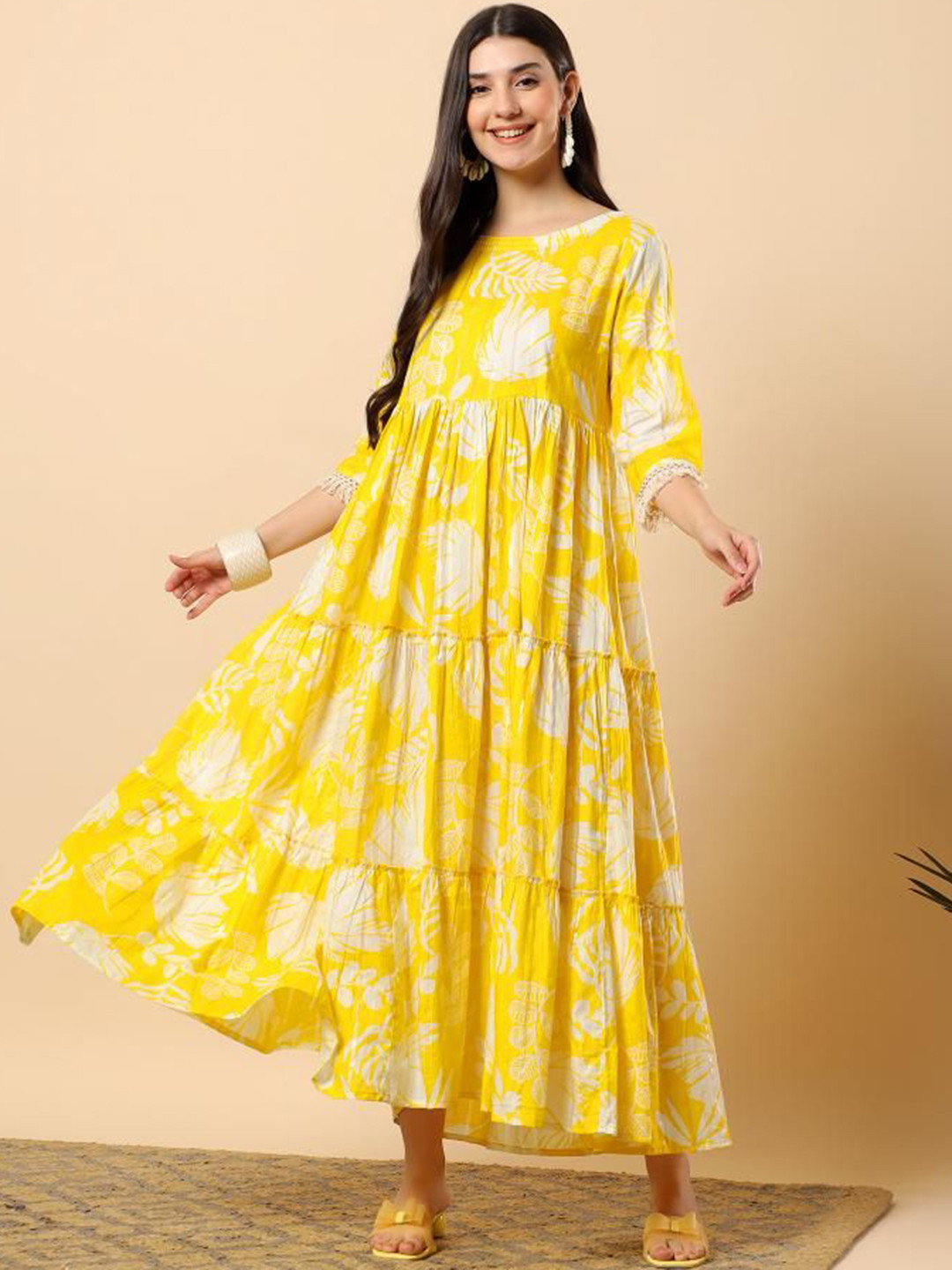 aayusika Women Printed & Hand Embroidery Round Neck Fit & Flared Ethnic Dress