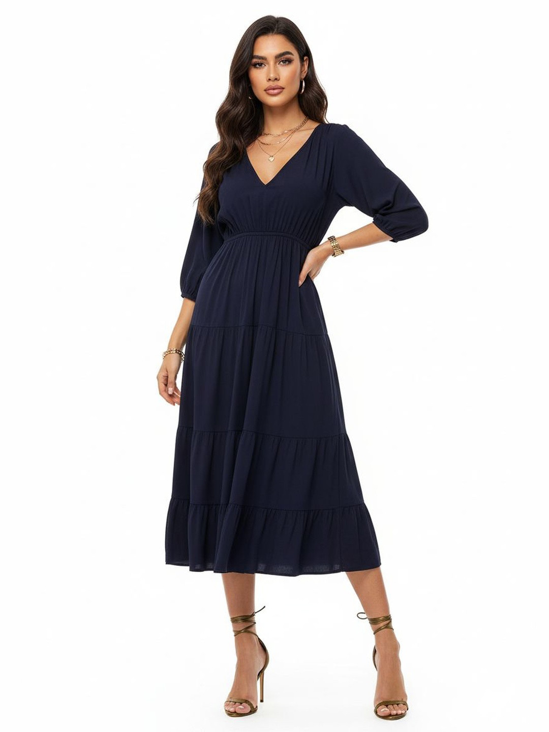 DressBerry Tie-Ups Back Tiered Fit & Flare Dress