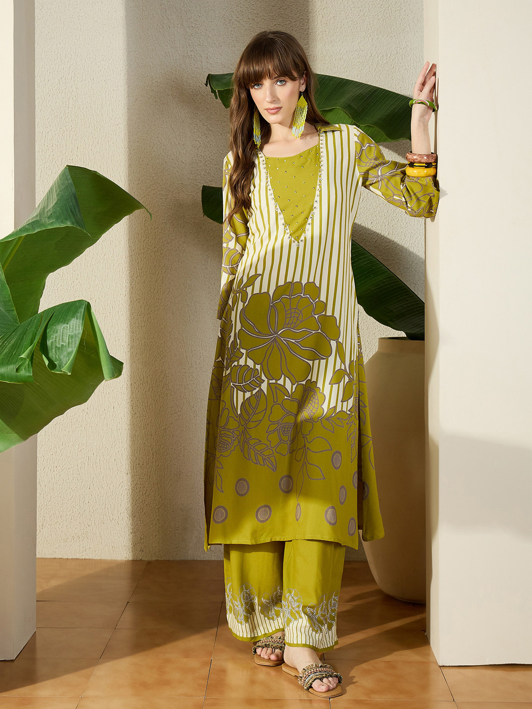 Indo Era Women Viscose Rayon Printed A-Line Kurta Set