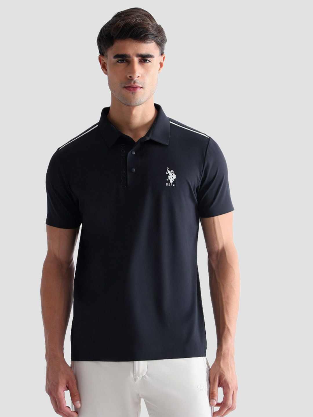USPA Active Sport Men Brand Logo Printed Polo Collar T-shirt
