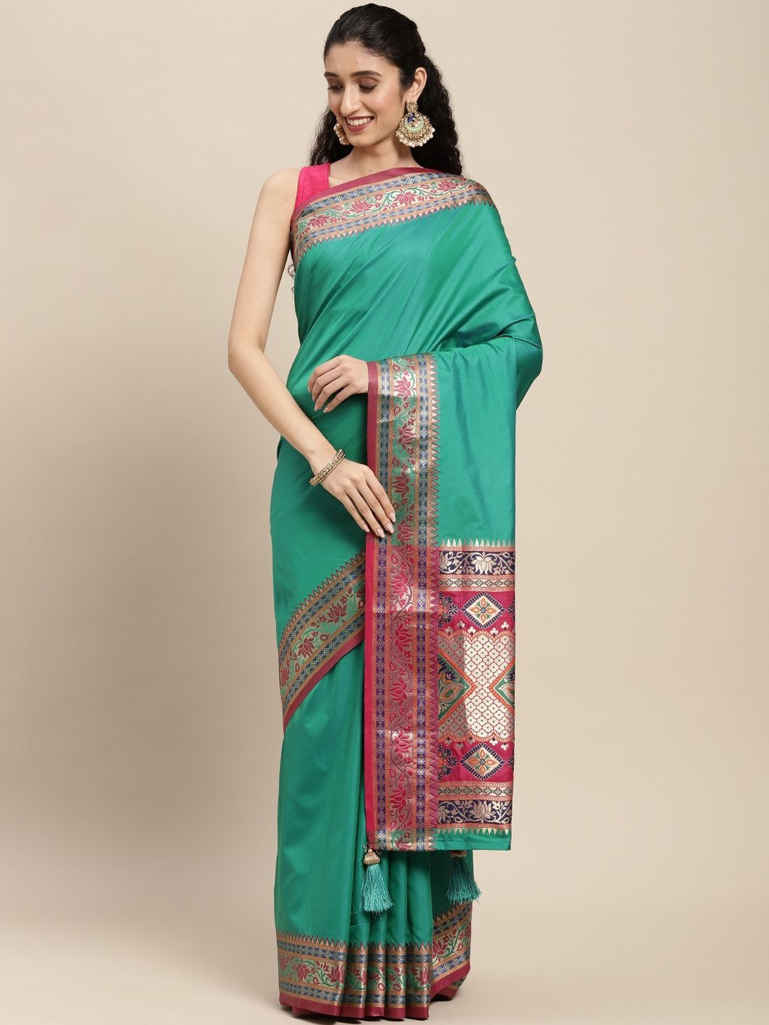 Panzora Solid Zari Saree With Woven Design Border