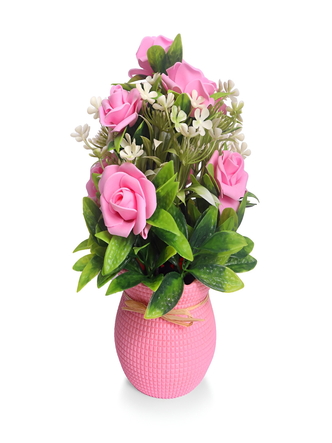 PROKART Pink & Green Rose Artificial Flower With Pot