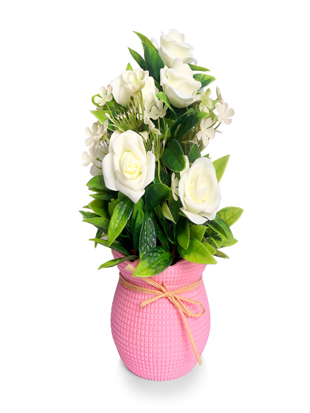 PROKART White & Green Rose Artificial Flower With Pot