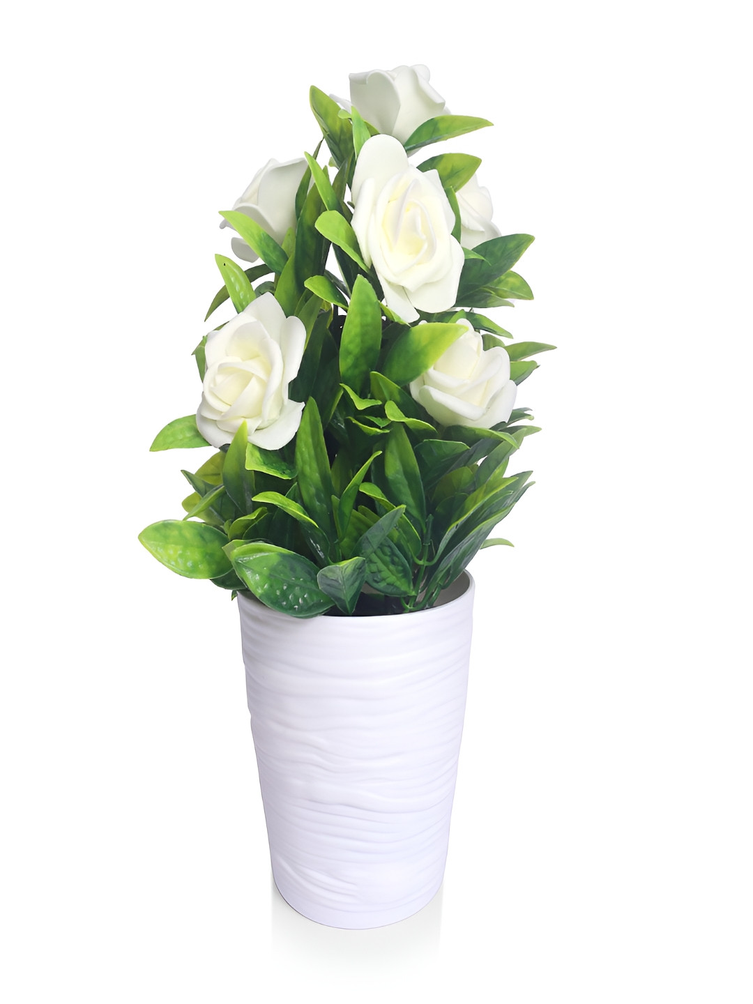 PROKART White & Green Rose Artificial Flower With Pot